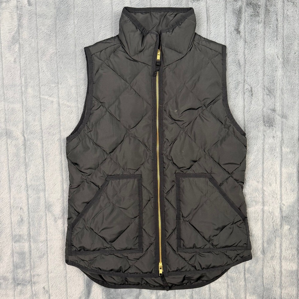 J.Crew Excursion Quilted Down Vest Black Gold Zip XS 8452
